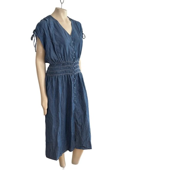 LEVI'S Betty Button Front Midi Dress in Blue Chambray SZ XL - Picture 5 of 12